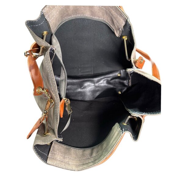 Tribal Pattern Gray & Brown Tote Bag With Adjustable Strap - Picture 5 of 11